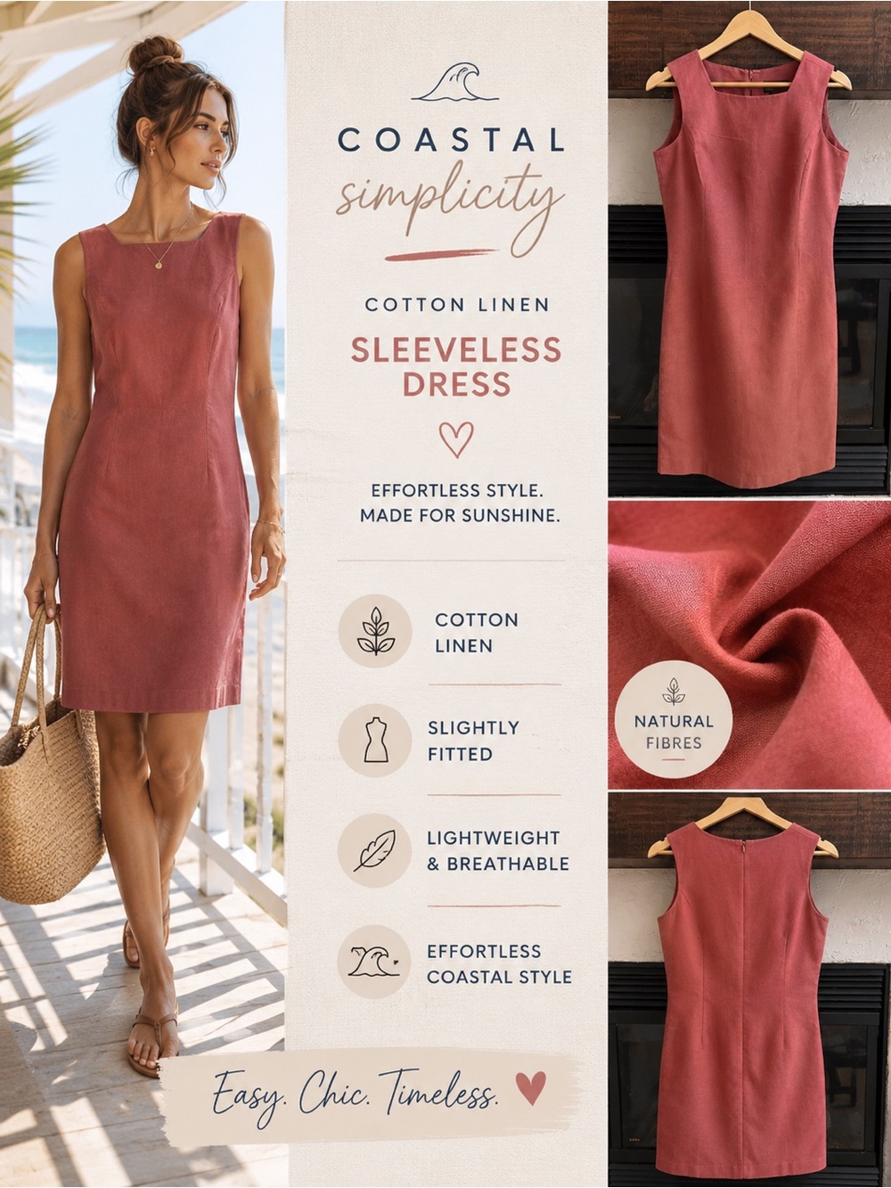 💙 Van Heusen Natural Fiber Shift Dress Coral Red Size 8 EUC Coastal Summer - Picture 4 of 7